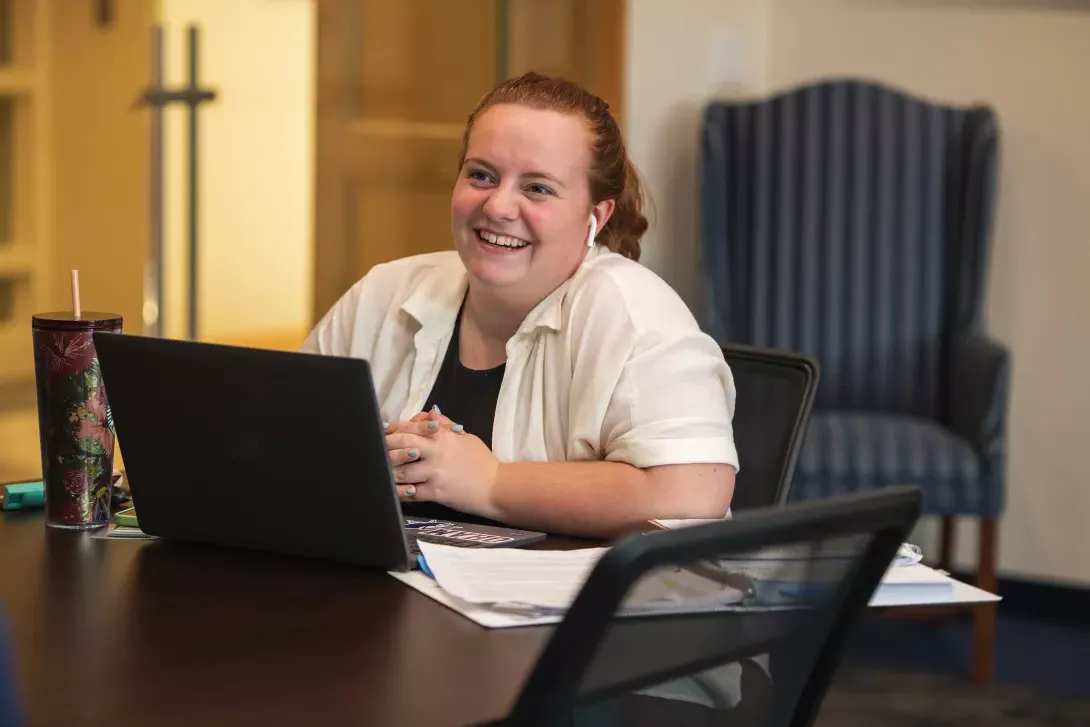 Student working on laptop